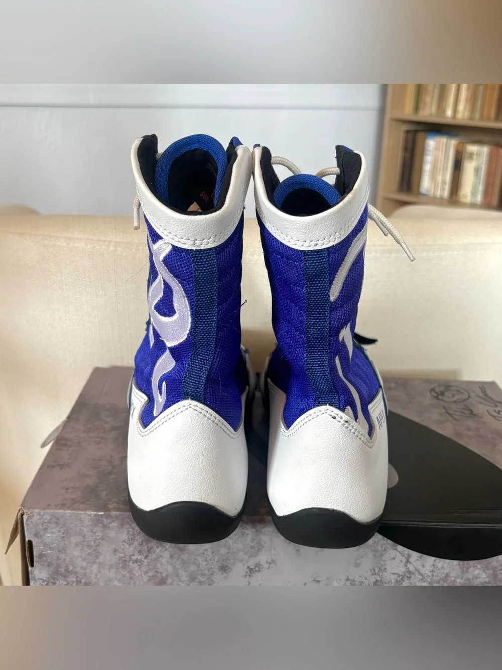 Ringside Apex Elite High Top Boxing Wrestling Shoes Blue White Combat Men’s 7